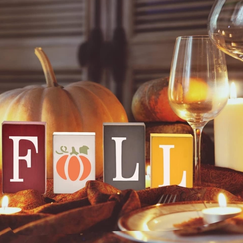 Set of 4 Free Standing Fall Signs Rustic‎ Table Decor Thanksgiving - Picture 2 of 9